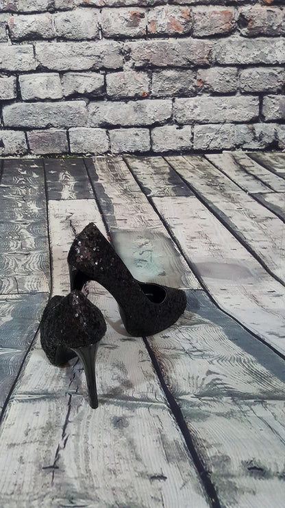 Black Sequin Platform Heels