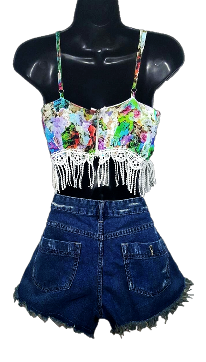 Floral  Fringy Crop Top