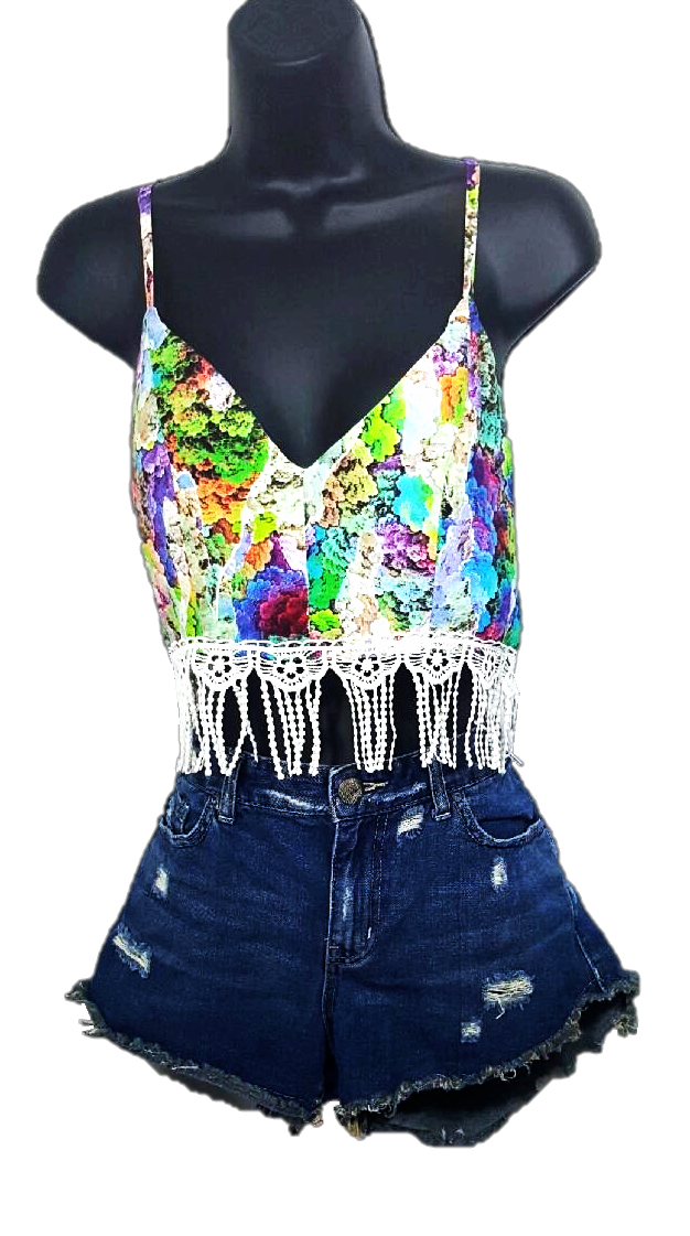Floral  Fringy Crop Top