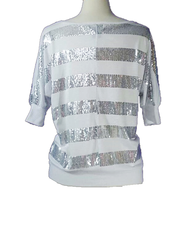 White Sequin Striped Top