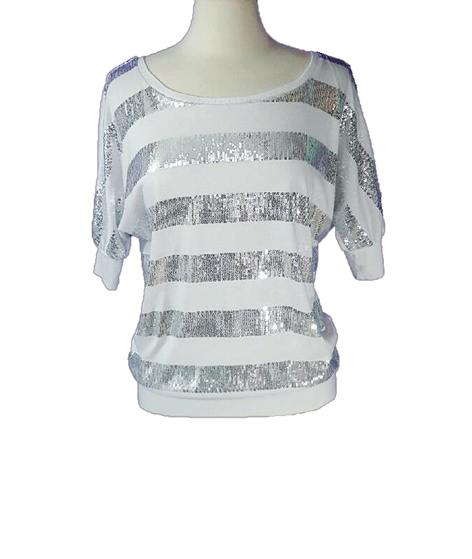 White Sequin Striped Top